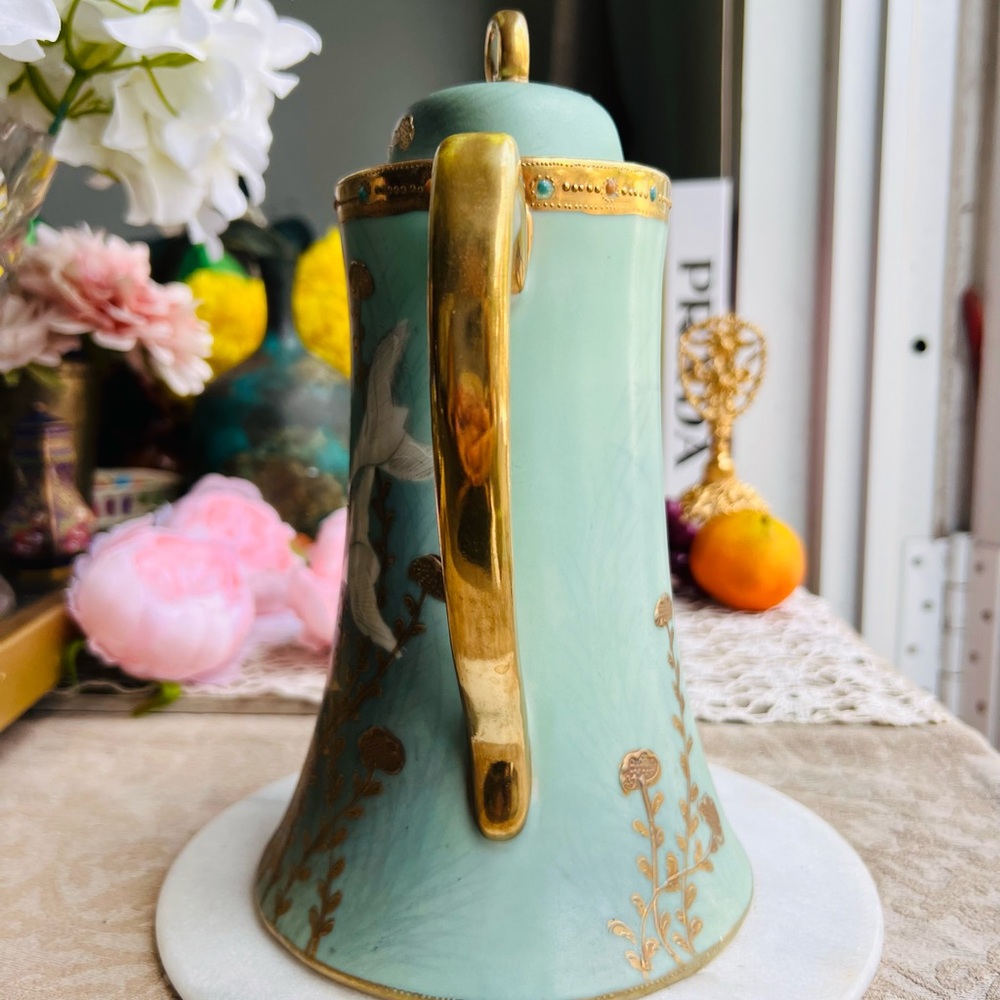 Ethereal Green and Gold Porcelain Hot cocoa or tea Pitcher - Picture 6 of 14